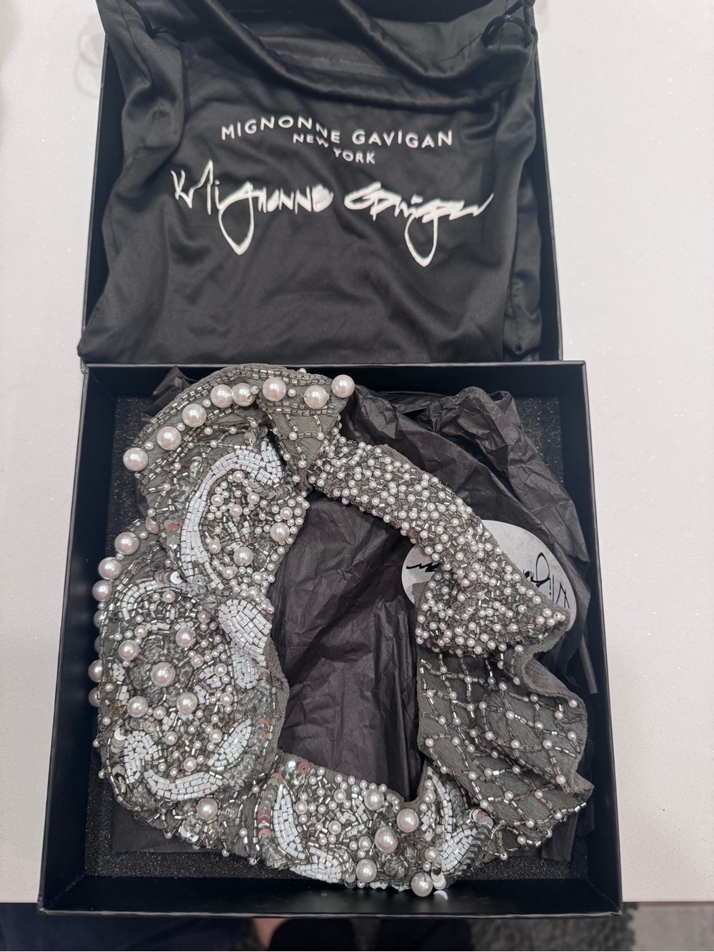 Mignonne Gavigan Silver Pearl & Crystal Embellished Hair Collar